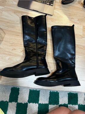 Zara Black Tall Leather Boots